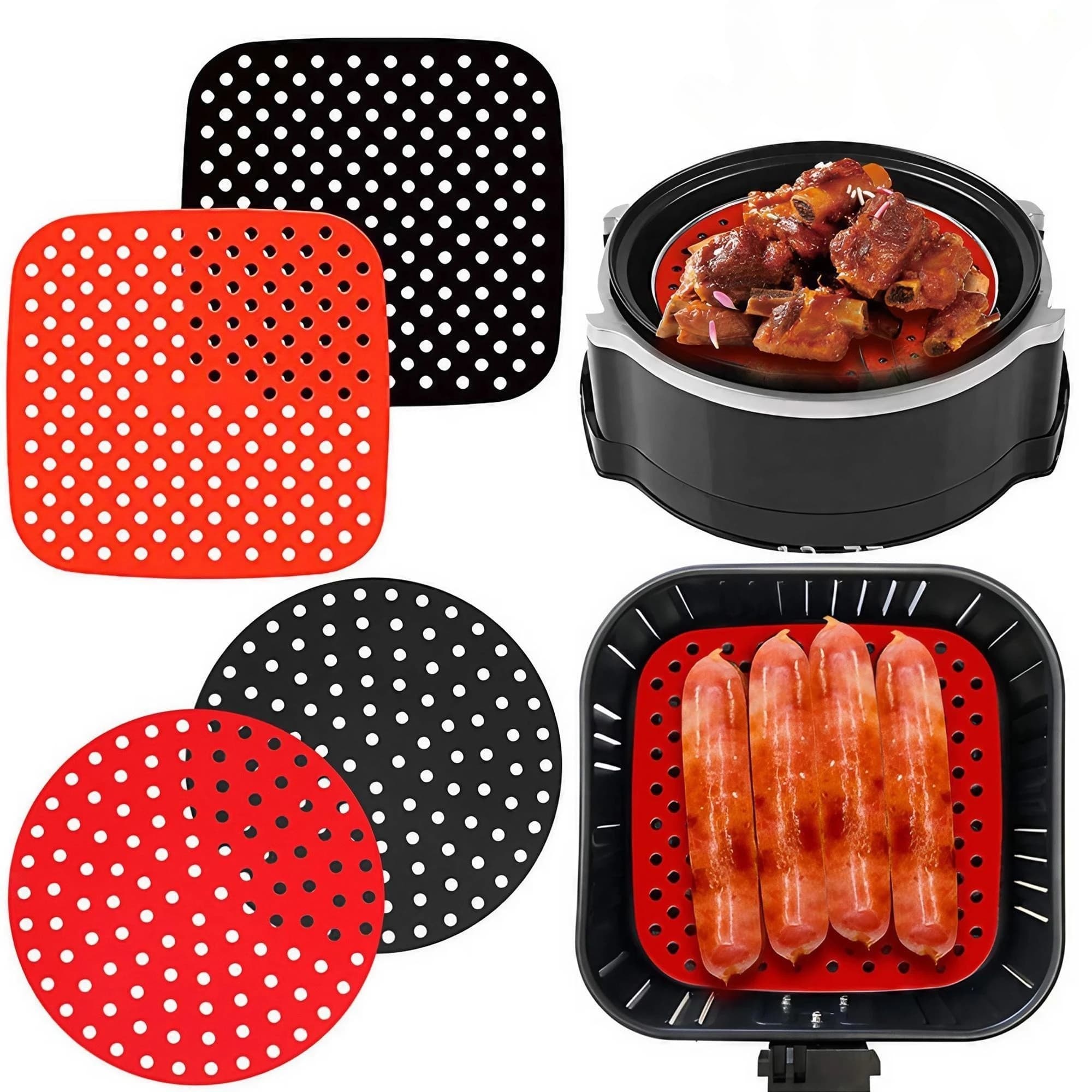 Reusable sheets for air fryer, non-stick silicone oven mat, waterproof perforated for all air fryer models (7.5/8,5/9 inch)