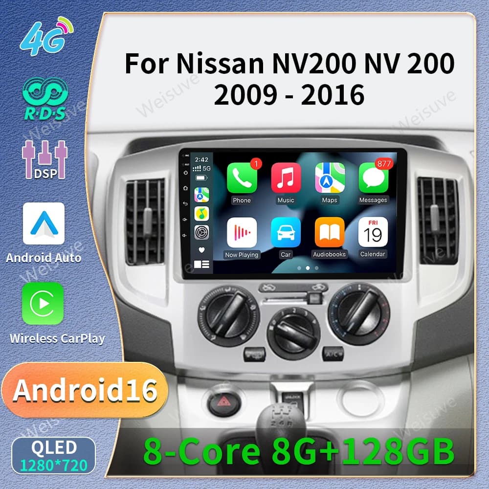 Car Radio Android 16 For Nissan NV200 NV 200 2009-2013 GPS Navigation Stereo Multimedia Player Android Auto Carplay No 2din 4G