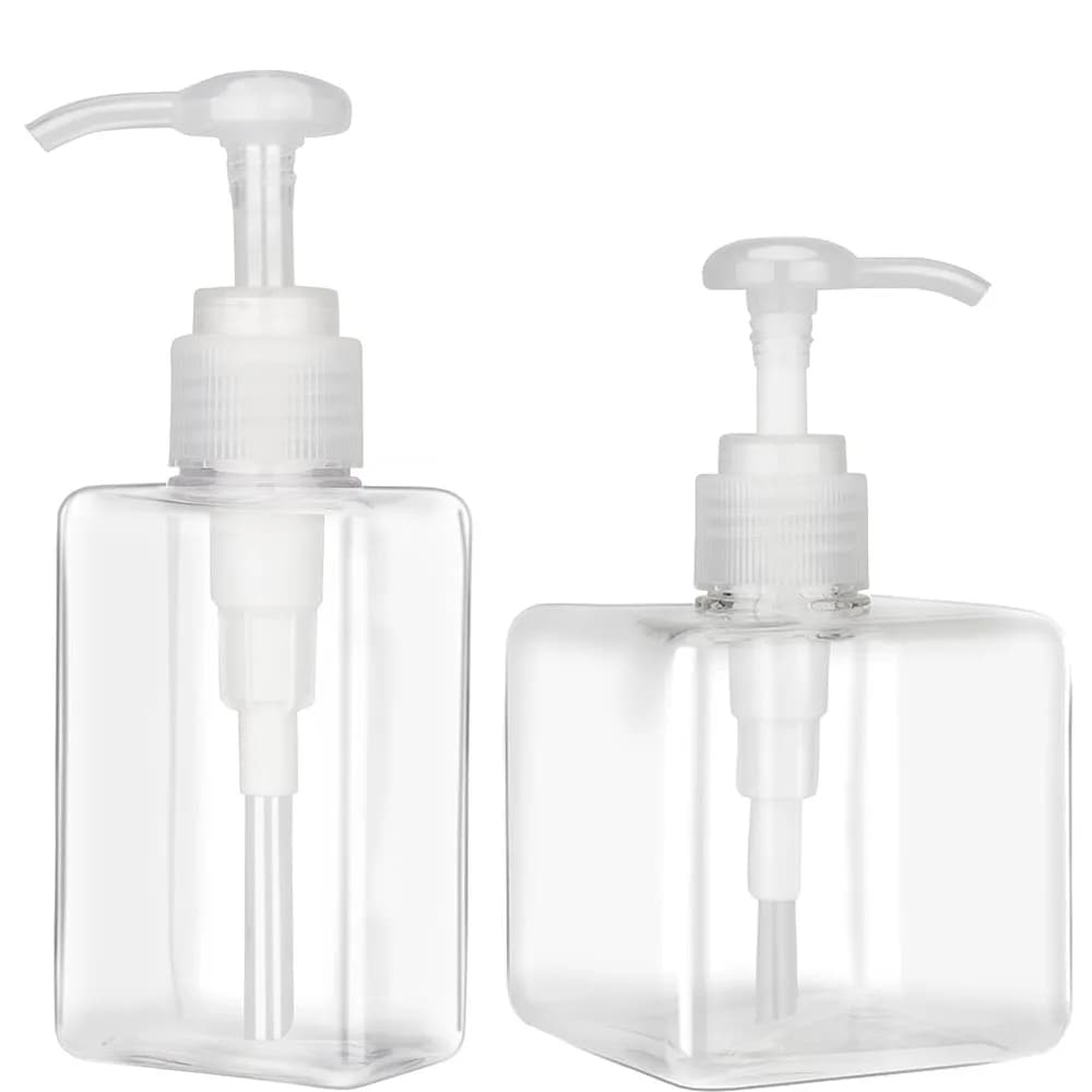 Dispenser con Pompa, Flacone Quadrato in Plastica per Lozioni, Bottiglia Vuota Antigoccia con Pompa per Oli Essenziali, Sapone, Lozioni, Shampoo