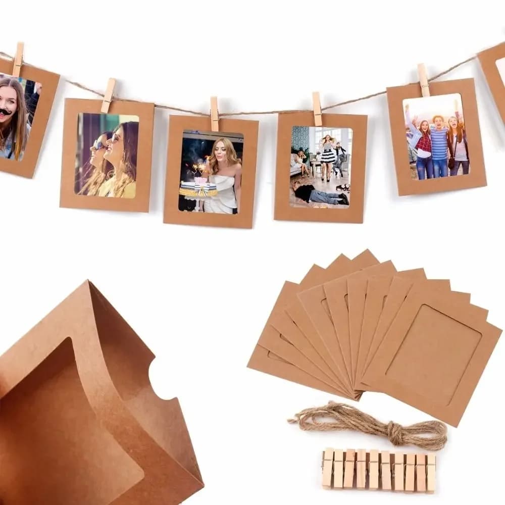 High Quality DIY Kraft Craft Paper Picture Frames Home Decoration Combination Paper Frame With Clips Photos Album