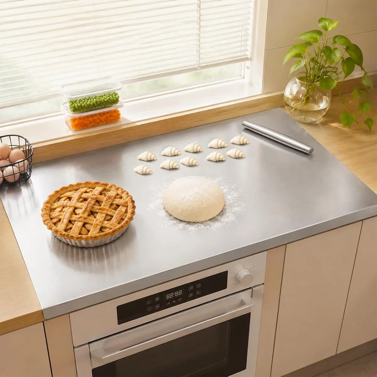 304 Stainless Steel Chopping Board Food Grade Non Slip Edge Cutting Board for Fruit Vegetables Pastries Kitchen Supplies