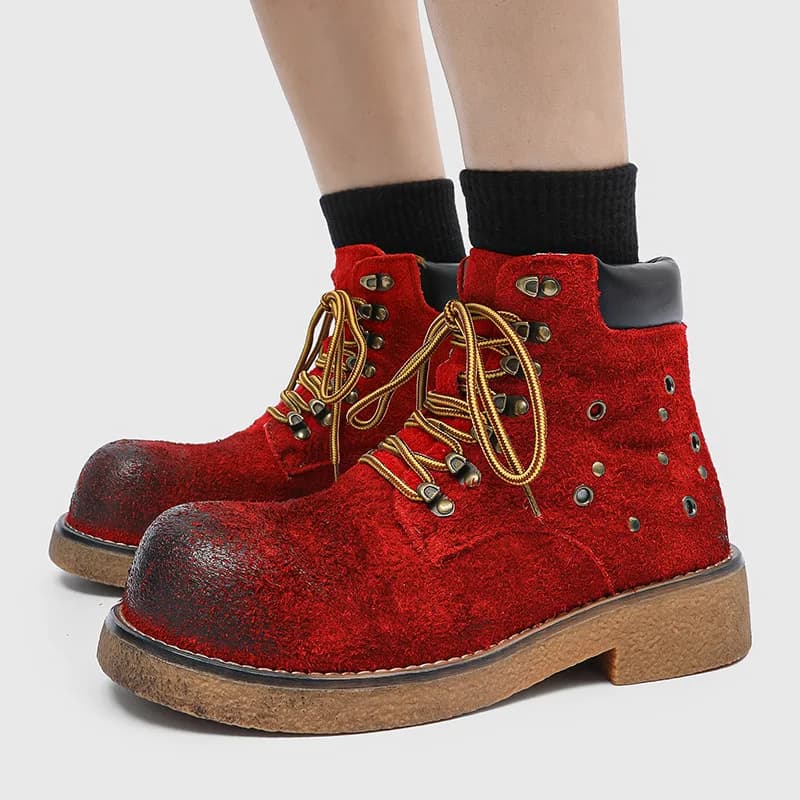Stivali da uomo in pelle scamosciata con plateau di design di fascia alta Stivaletti con rialzo in altezza Punta tonda Stringate Scarpe casual alte da uomo