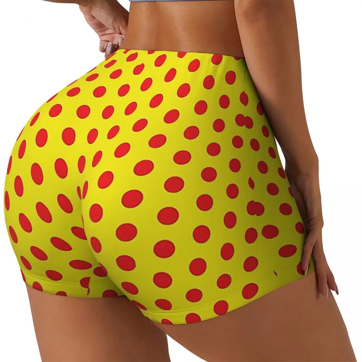 Pantaloncini da corsa per allenamento in palestra da donna con motivo classico rosso e giallo personalizzato Pantaloncini da yoga per motociclisti da pallavolo atletico