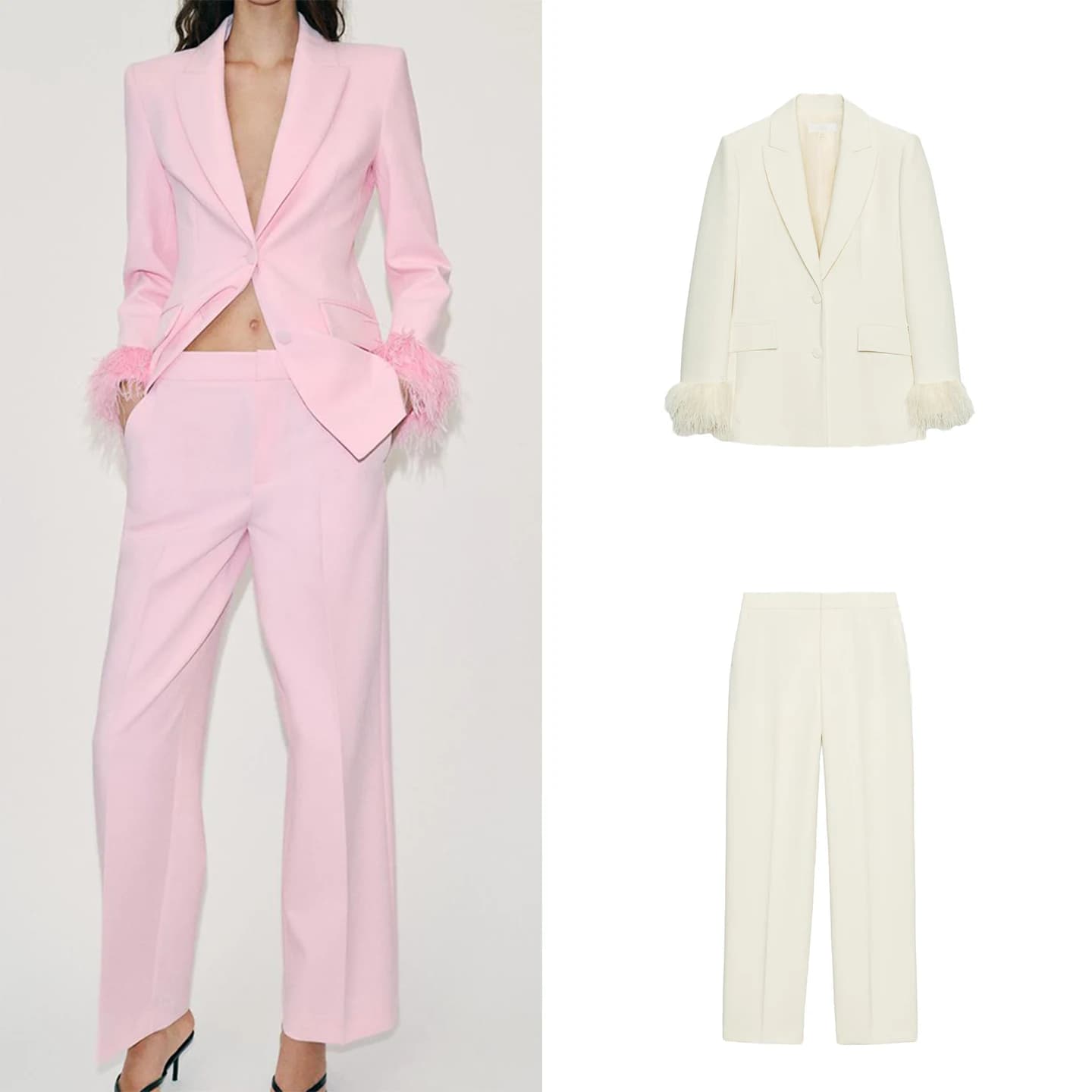 Women's Fashion Suit Set 2026 Summer Low Waist Straight Leg Pants Shoulder Padded Jacket Long Sleeve Color Workwear