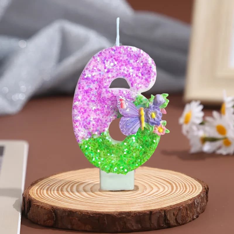 Birthday cake decoration in the shape of butterfly and flower, creative digital candle, birthday party accessory for children.