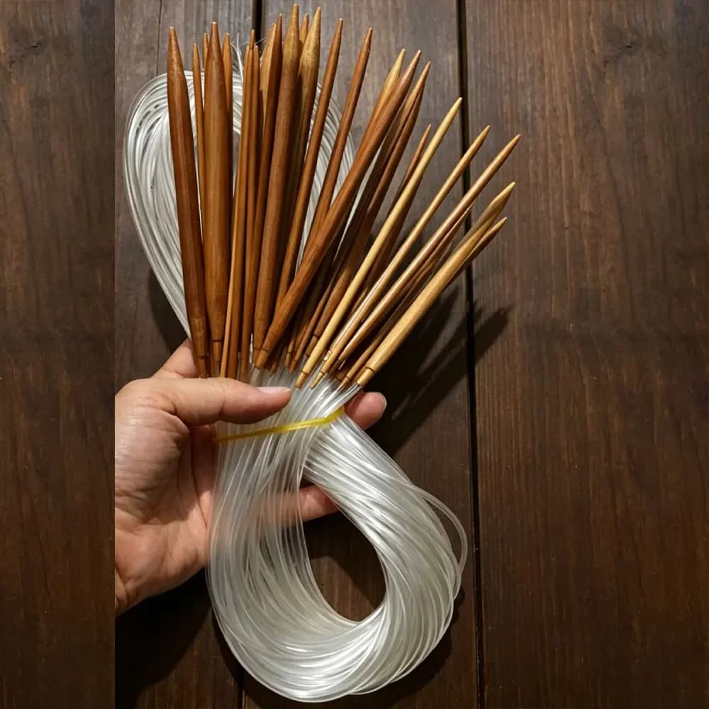 Bamboo Circular Needles 2.0mm-6.5mm Ring Knitting Double Cusp Crochet Hooks 40cm Long Smooth Sewing Tools Needle 18PCS