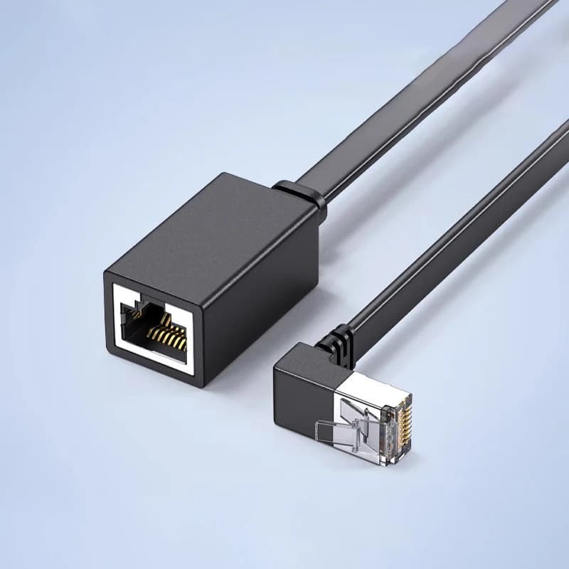 90 Degree CAT7 Network Extension Cable Flat Ultra 10G Right /Left Angle Elbow Network Wire RJ45 Male To Female Adapter Cord