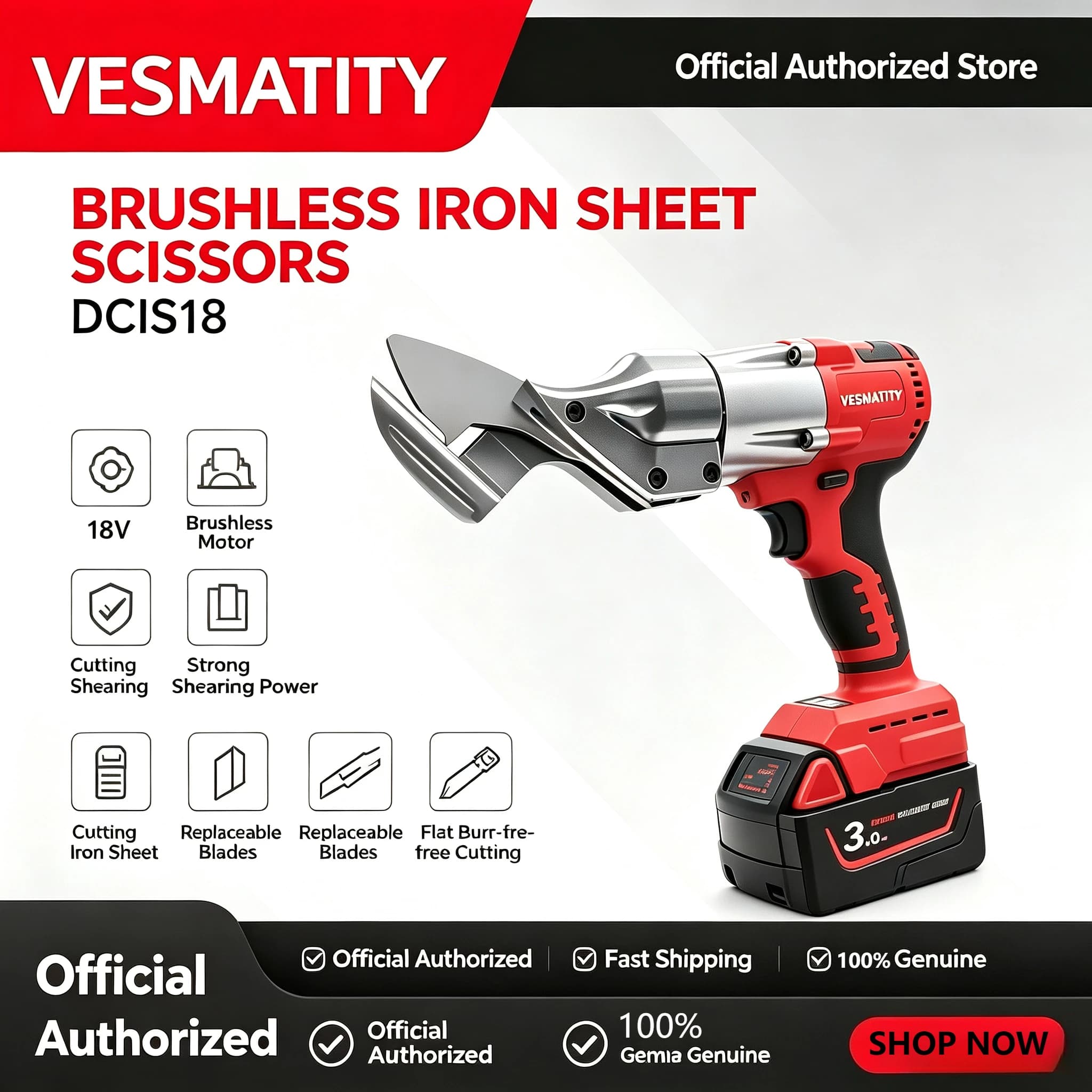 Electric Iron Scissor Cordless Metal Shear 400W Brushless Tin Snips 2 Variable Speed with LED Light Tool For Milwaukee Battery