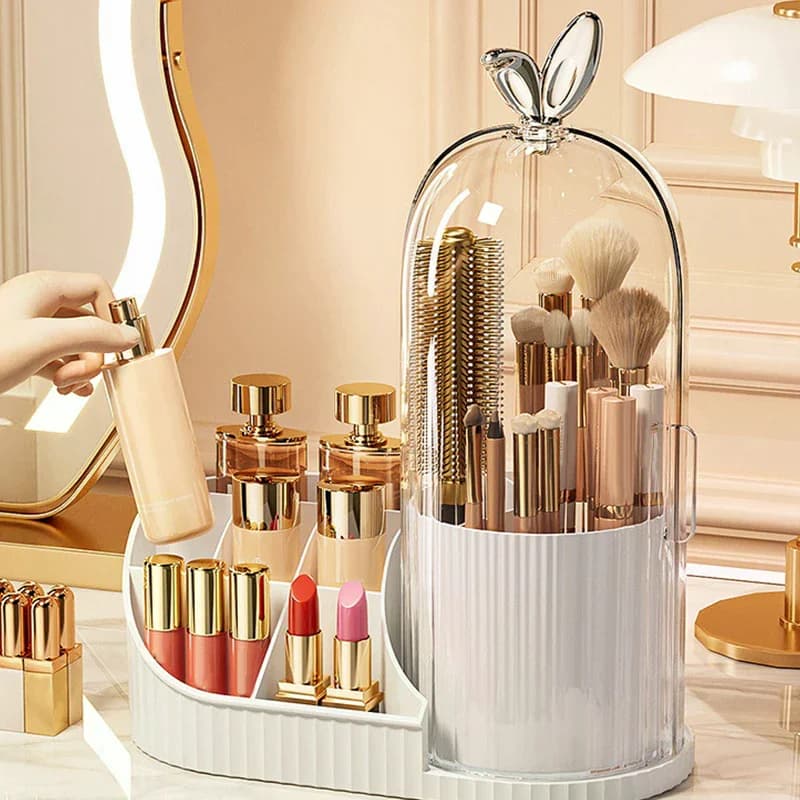 360° Rotating Makeup Brush Holder Cosmetic, Lipstick, Eyebrow Pencil, Eye Shadow Organizer With Clear Lid Dustproof, Waterproof