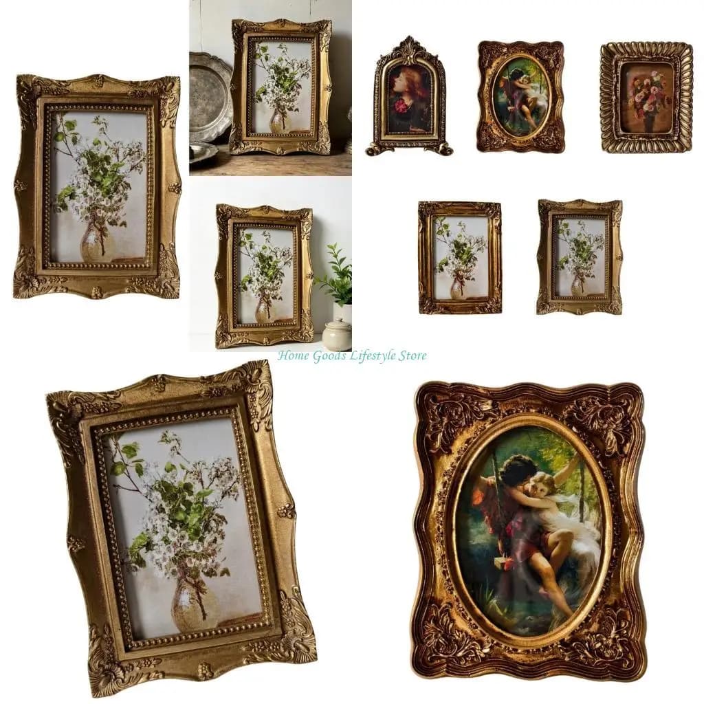 E74E Retro Picture Frame,Mini Antique Ornate Photo Frame for Tabletop Wall Display