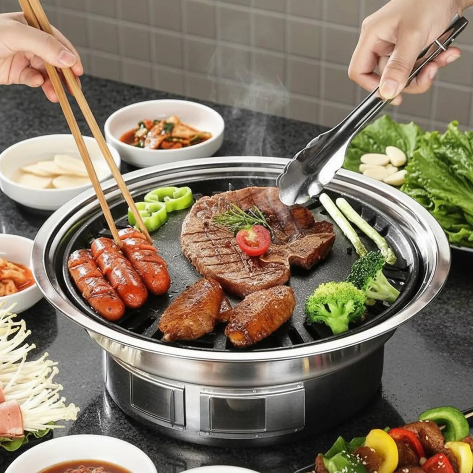 Non-Stick Korean Barbecue Grill High Temperature Resistant Portable Korean Grill Tabletop Charcoal Cooker Easy to Clean