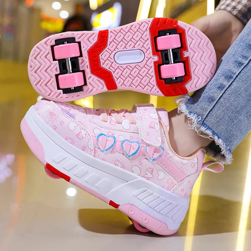 Skateboard Shoes for Children, Double Use Walking and Skating, Comfortable and Responsive to wear, Sneakers with Outdoor Wheels, for Girls and Boys, 4 Wheels