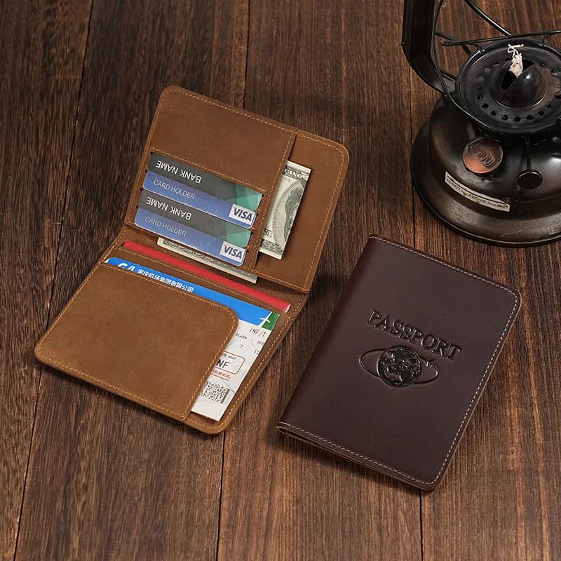 Vintage Genuine Leather RFID Blocking Passport Cover, Multi Card Slot Travel Wallet Ticket Holder Multifunctional Passport Case