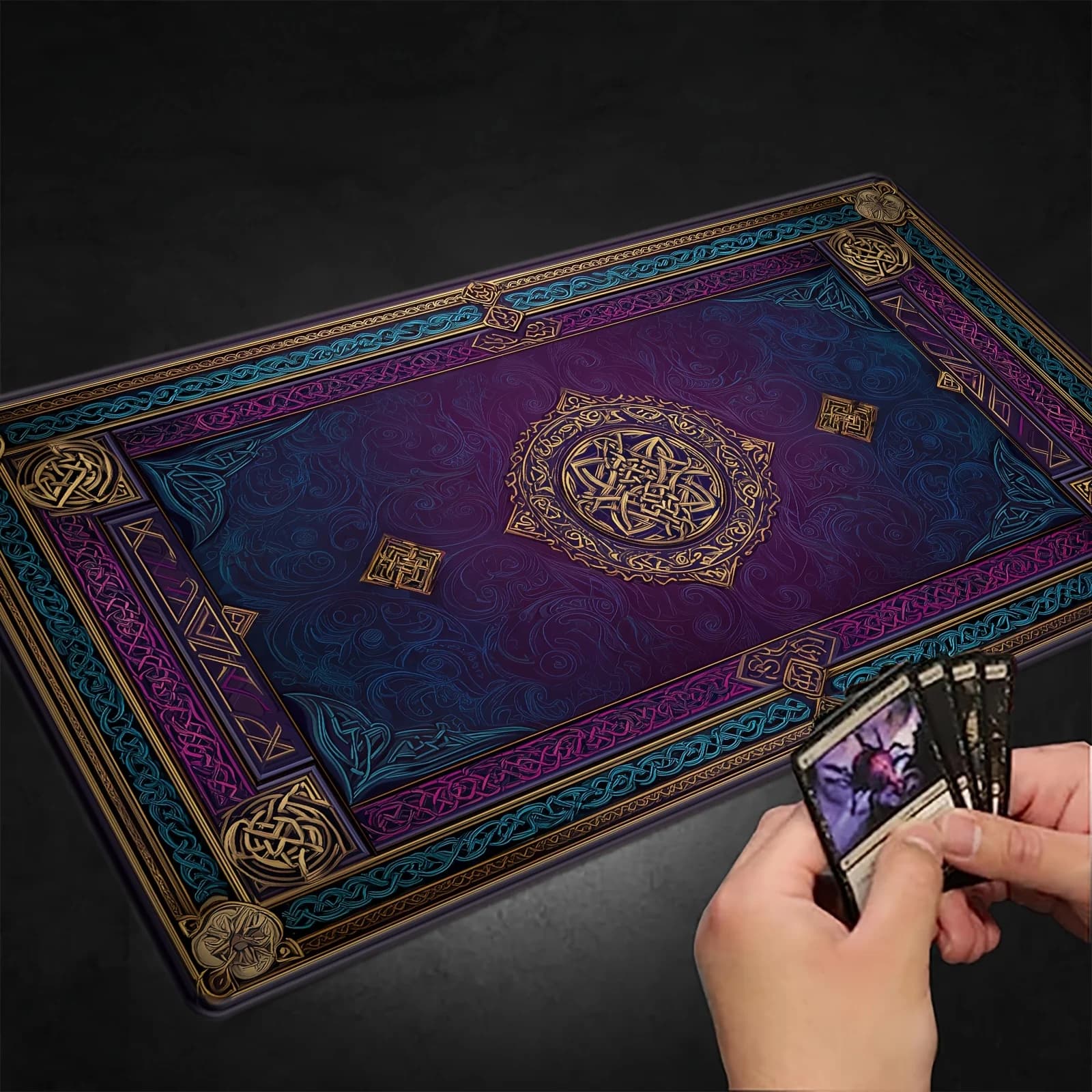 Tappetino da gioco con nodo celtico Tappetino da gioco da tavolo elegante Tappetino da scrivania grande Tappetino da scrivania con decorazioni dorate viola Accessorio da scrivania artistico
