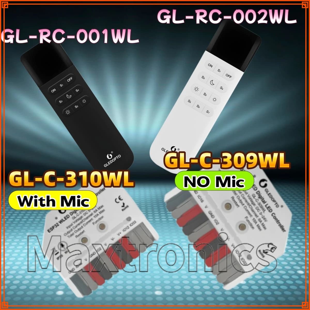 ESP32 Mini WLED 309WL/GL-C-310WL LED Controller with GL-RC-002WL Music Dynamic Mode for WS2811 WS2812 SK6812 WS2813 WS2815 LED Strips