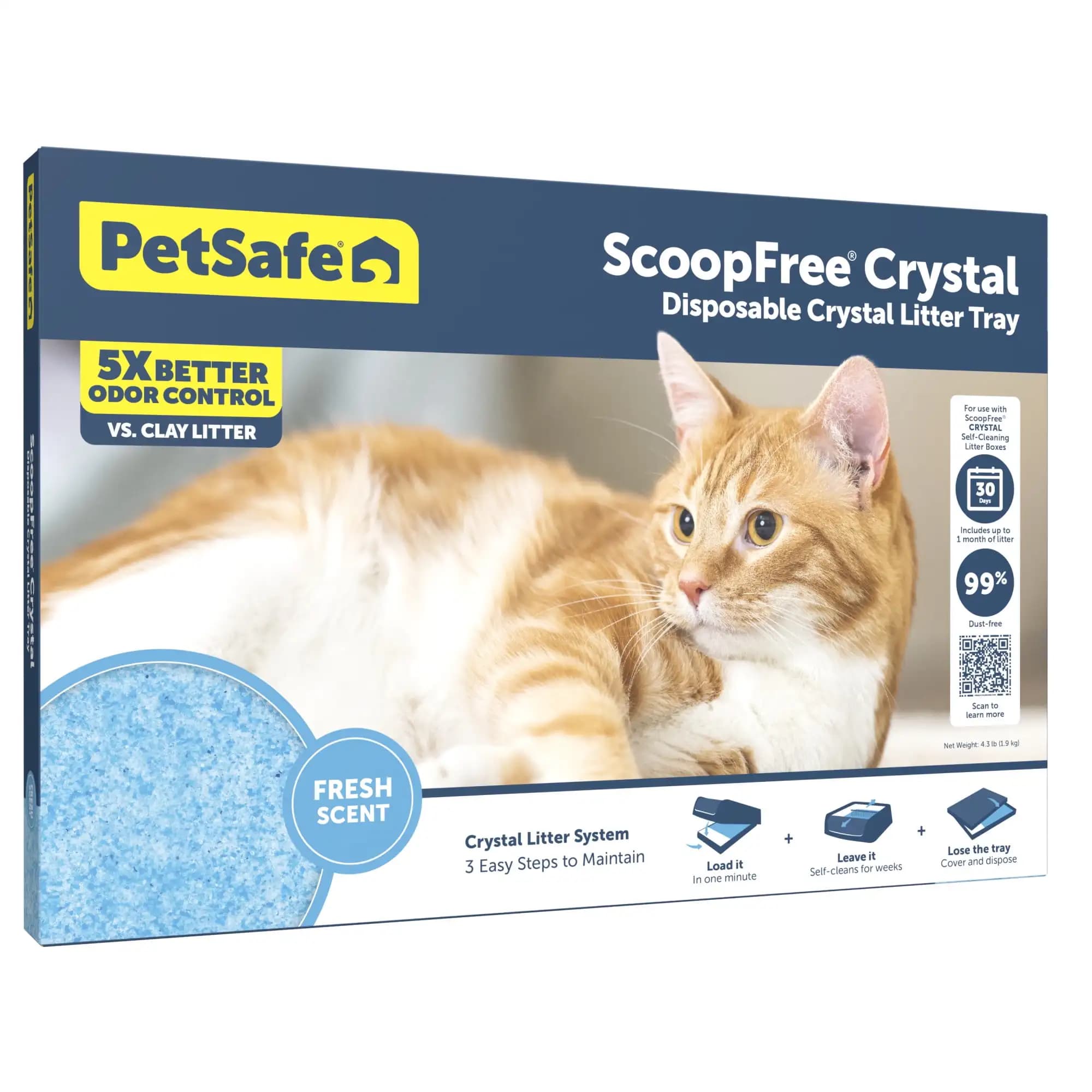 Crystal disposable cat litter tray with fresh scent and silica crystals, single pack in blue color