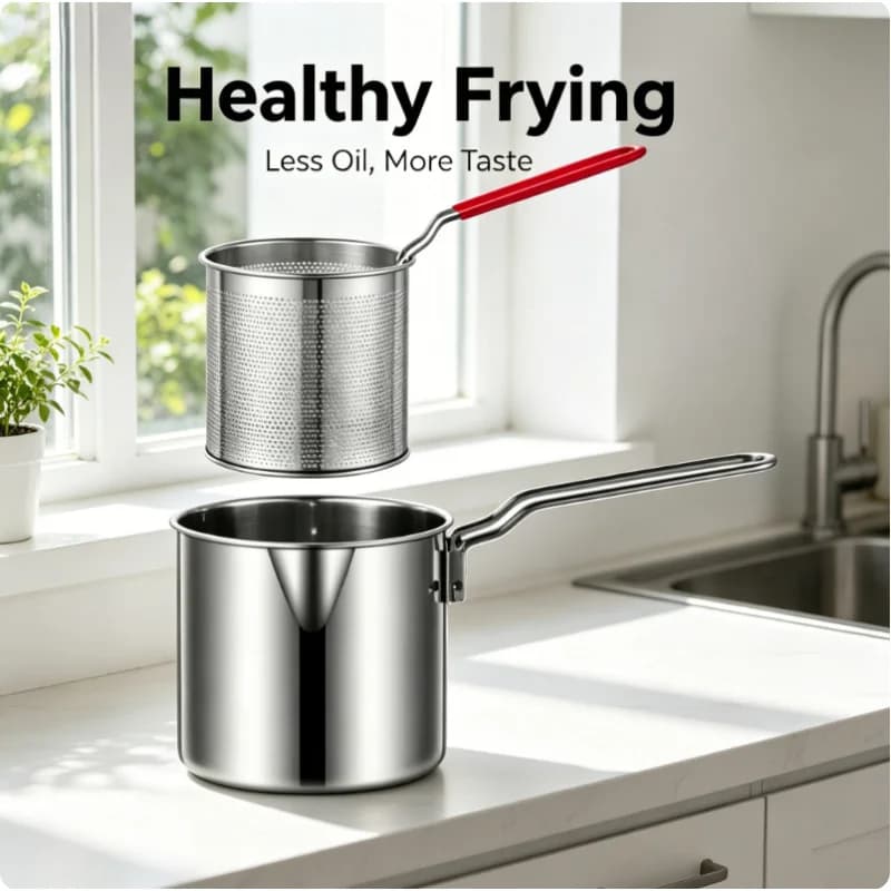 Stainless Steel Deep Fryer Pot With Strainer Tempura Frying Pan For Fried Chicken French Fries Home Kitchen Cooking Tool