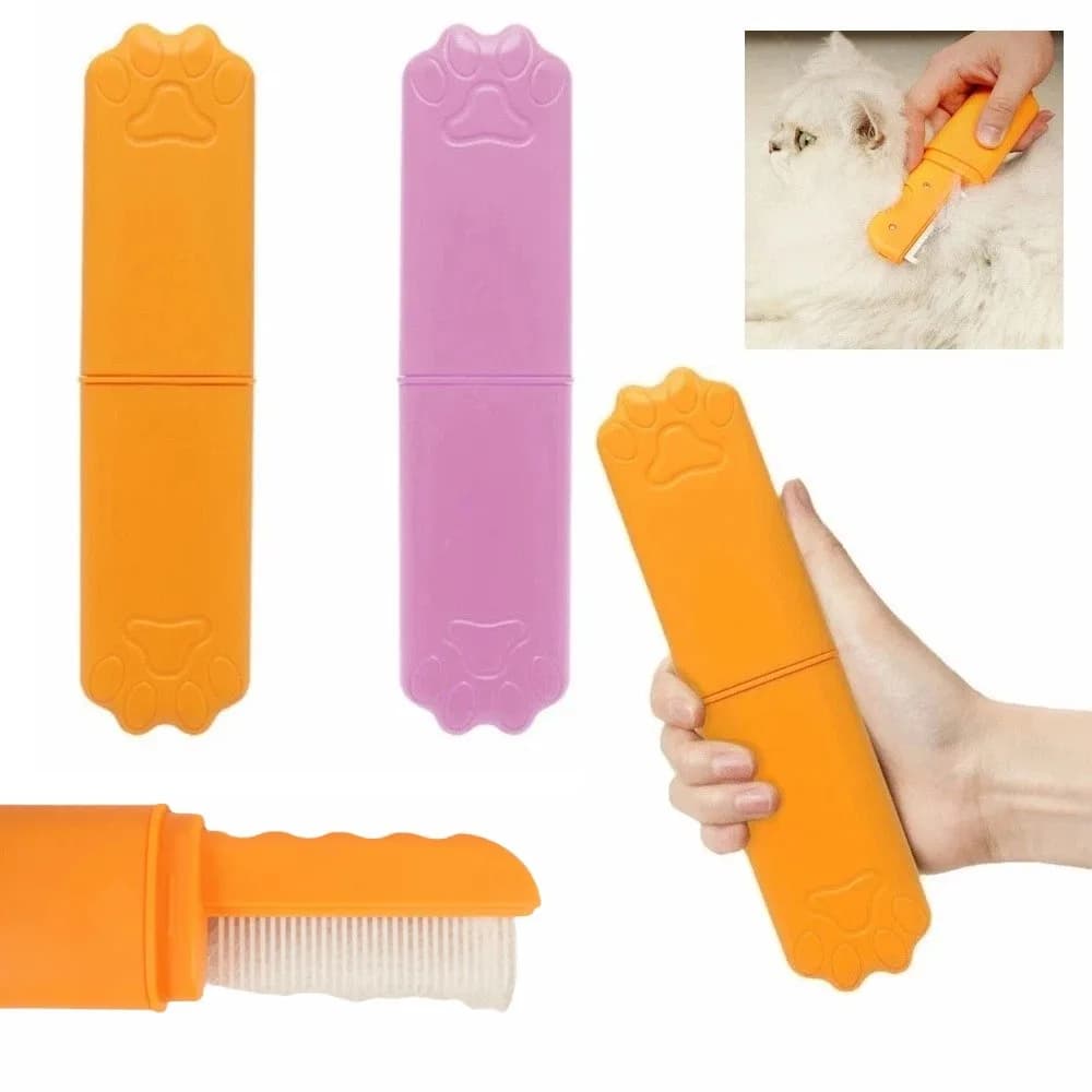 Pettine autopulente per la rimozione dei peli di animali domestici, pieghevole, anti-imbroglio, per la toelettatura dei cani, resistente alla ruggine, a denti fini, pettine a spillo per pulci
