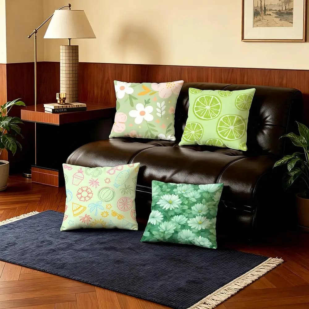 Fodere per Cuscini in Peluche Corto Ultra Morbido Verde M-Mint, Set da 4 Pezzi, 40x40 45x45, Stile Boho per Divano e Camera da Letto