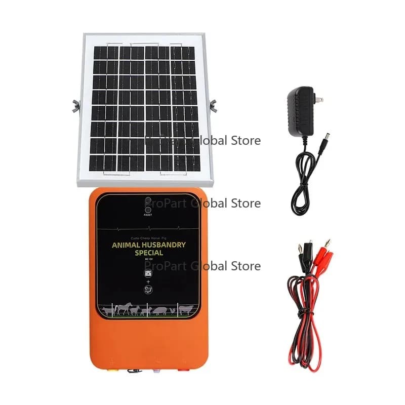 Caricatore Solare per Recinzione Elettrica 10KM 12KV, Elettrificatore per Recinzioni Elettriche per Bestiame e Allevamenti con Pannello Solare e Display LCD