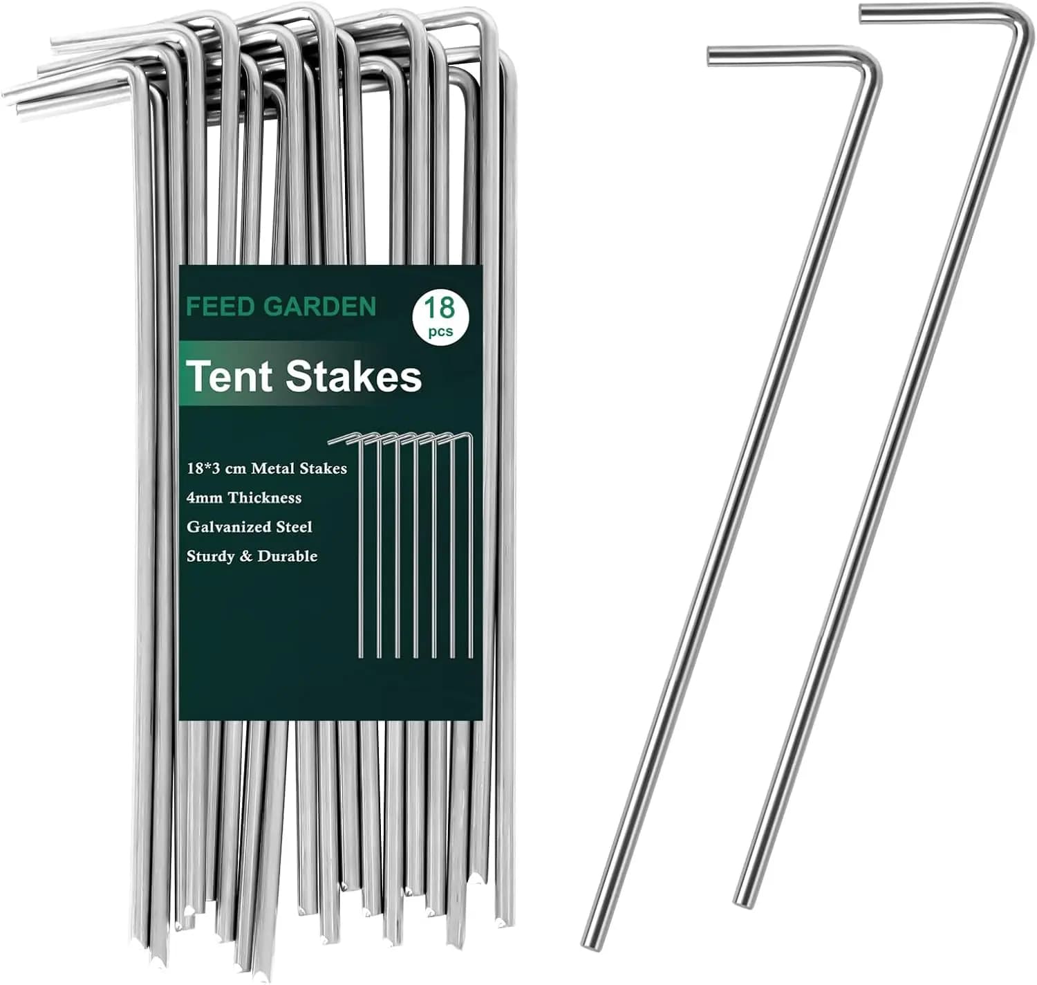 Set di 18 Picchetti per Tenda in Acciaio Zincato Resistente, 7,1 Pollici, per Campeggio, Gazebo, Gonfiabili