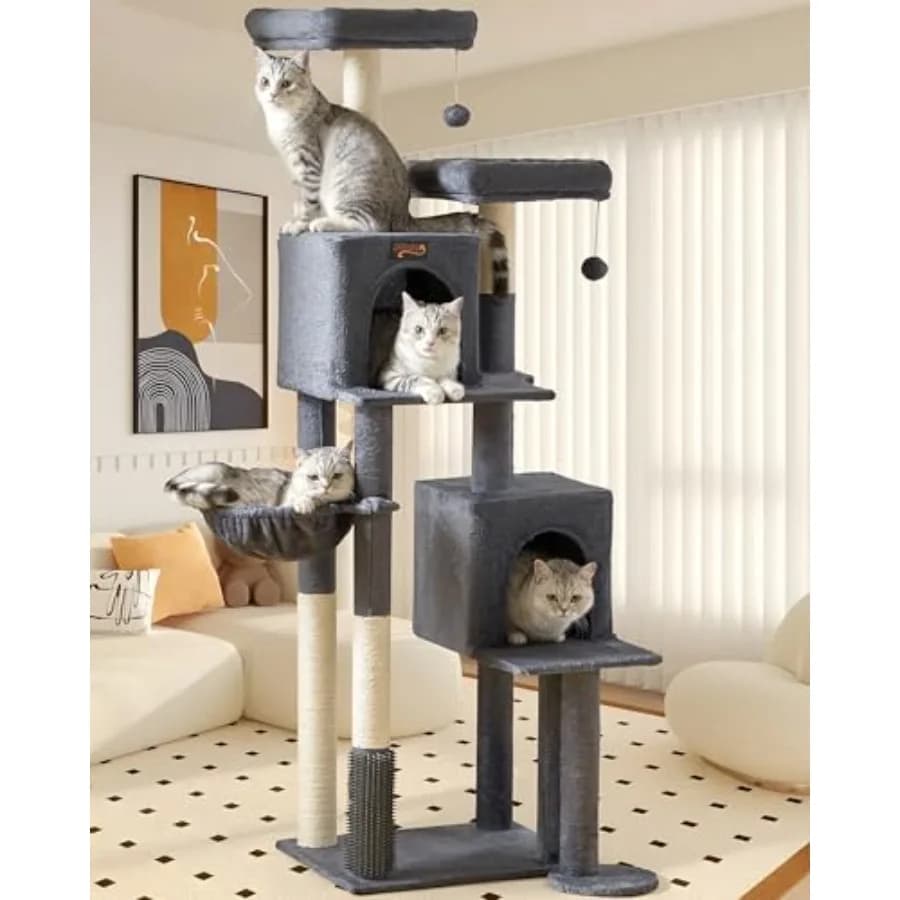 Grande Albero per Gatti Extra Alto da Interno 65 Pollici - XL Robusto e Resistente, Multi-Livello con Tiragraffi e Amaca