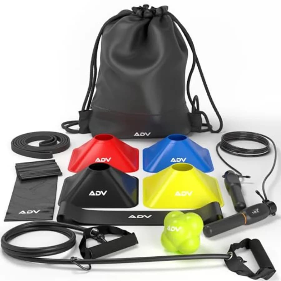 Esercizi di allenamento per il tennis: palla di nylon per il rimbalzo, bande di resistenza in silicone, coni in PVC, corda per saltare in cotone, nero/rosso/giallo