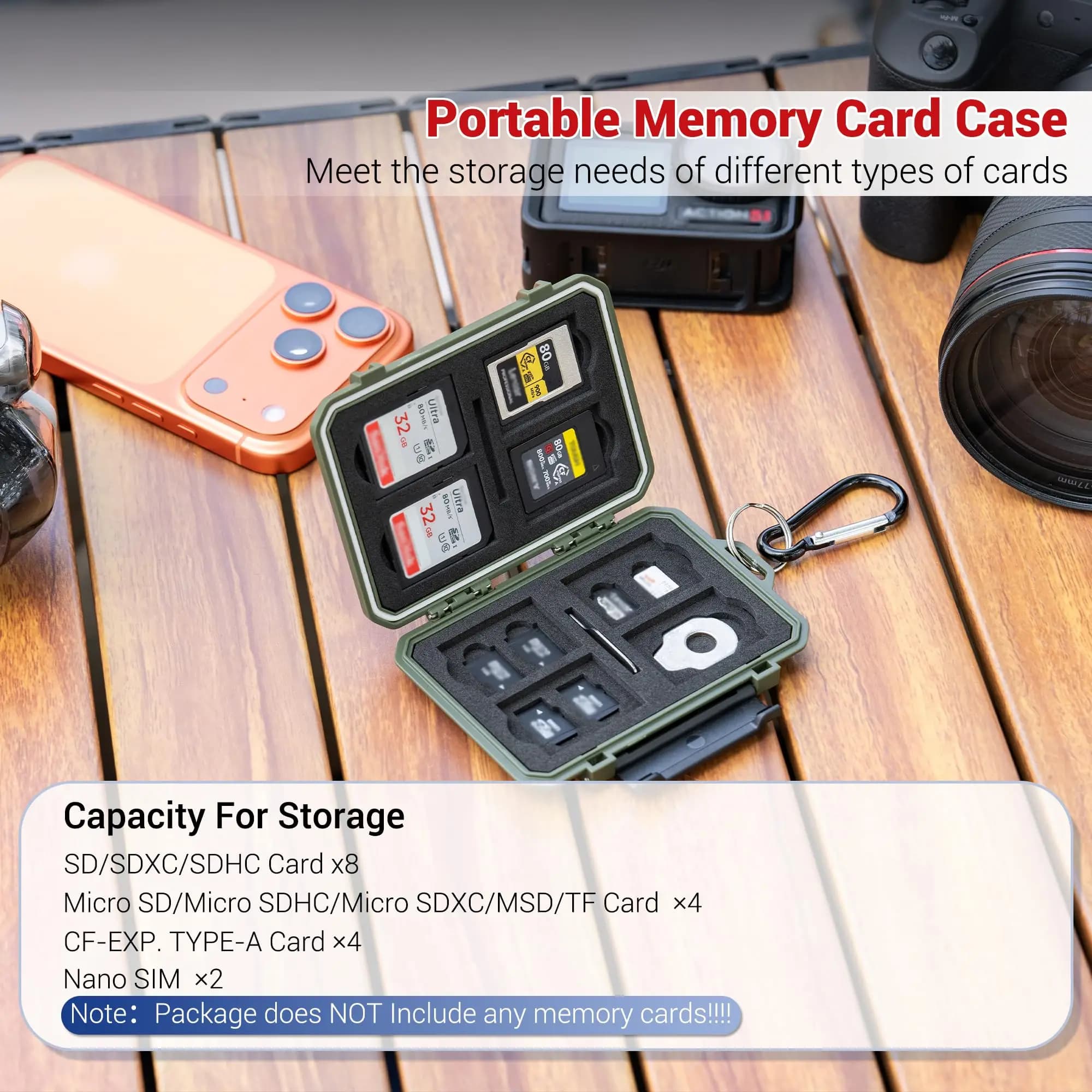 Custodia per scheda di memoria impermeabile IP67 per 8 schede SD SDHC SDXC + 4 schede Micro SD SDHC SDXC TF MSD + 4 CFexpress Type-A CFA + 2 Nano SIM