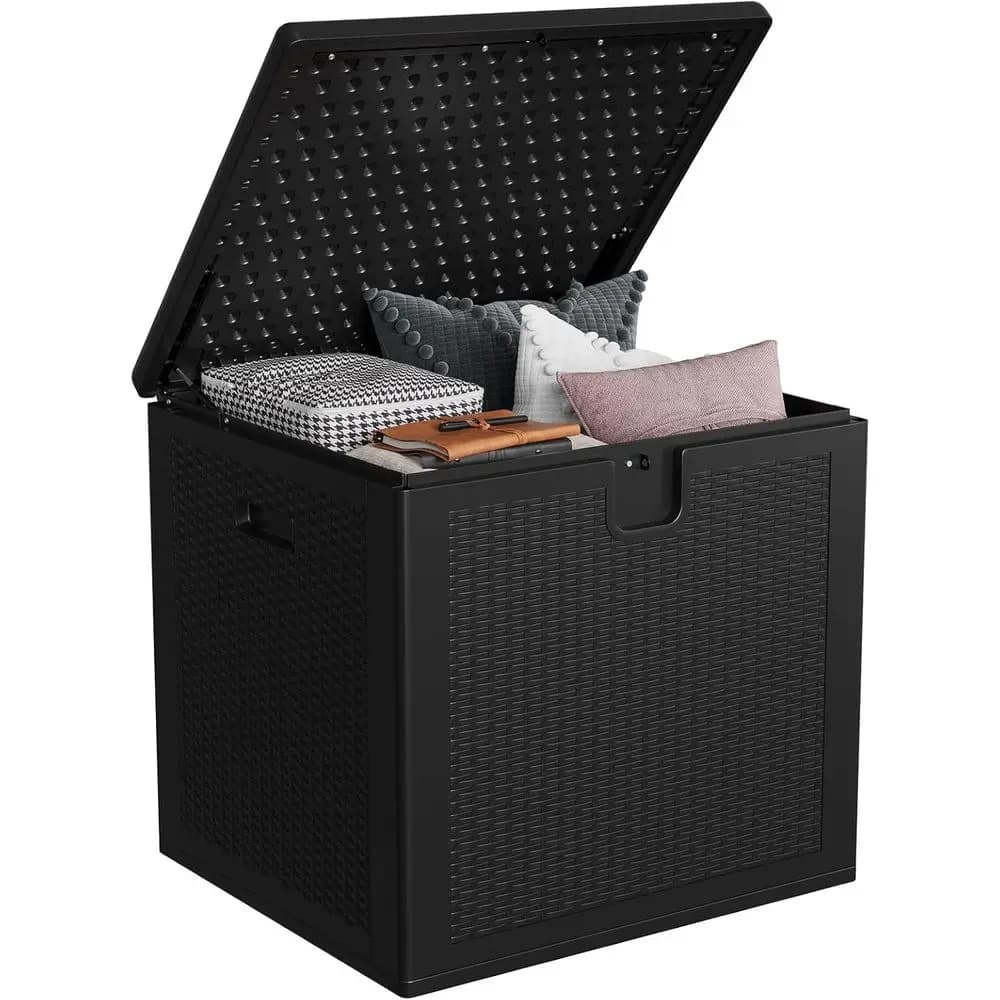 Contenitore da Esterno in Resina da 80 Galloni - Scatola Portaoggetti Bloccabile, Impermeabile con Protezione UV per Patio, Giardino e Bordo Piscina (Nero)
