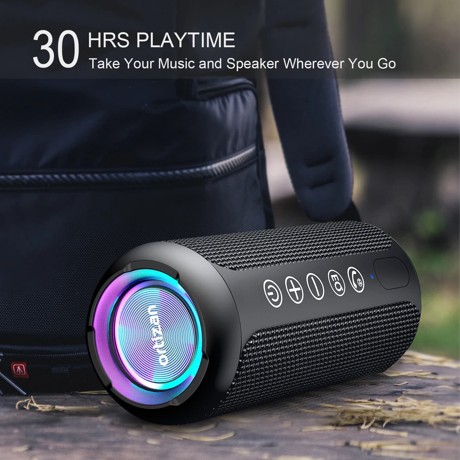 Wireless portable Bluetooth speaker with lights, HD stereo sound, IPX7 waterproof, TWS matching, AUX/TF input, camping speaker