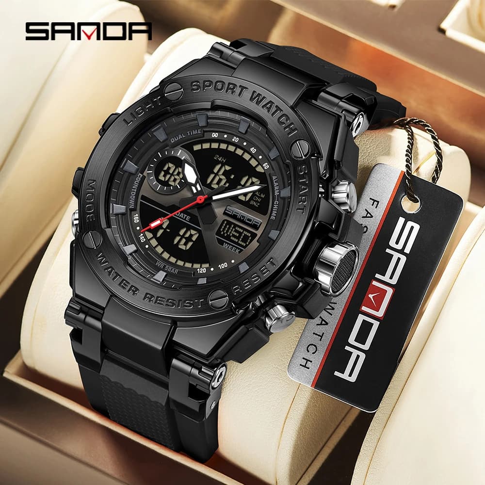 Moda Sanda 3363 Top Brand Uomo Studente delle scuole medie in silicone Militari Sport Cool Orologio al quarzo elettronico multifunzionale