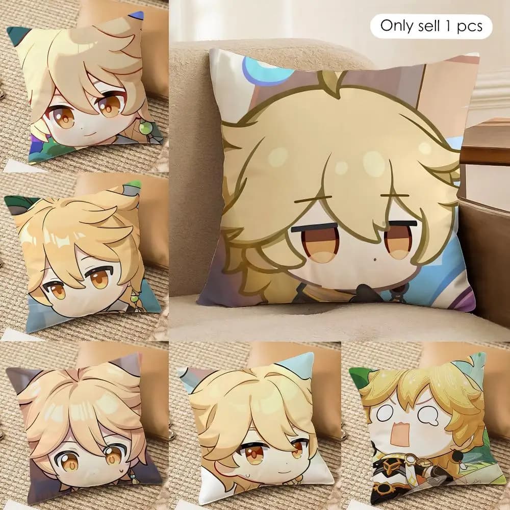 Aether Cute Genshin Impact Cushion Cover Silky Short Plush Invisible Zipper Dustproof Sofa Pillow Case For Home Decor