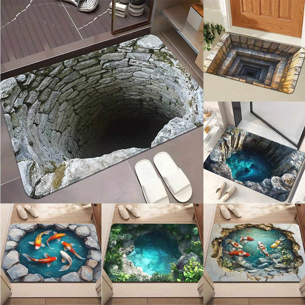 Zerbino antiscivolo con illusione ottica 3D Endless Abyss, lavabile in lavatrice per bagno, camera da letto, campeggio, yoga, tappetino durevole