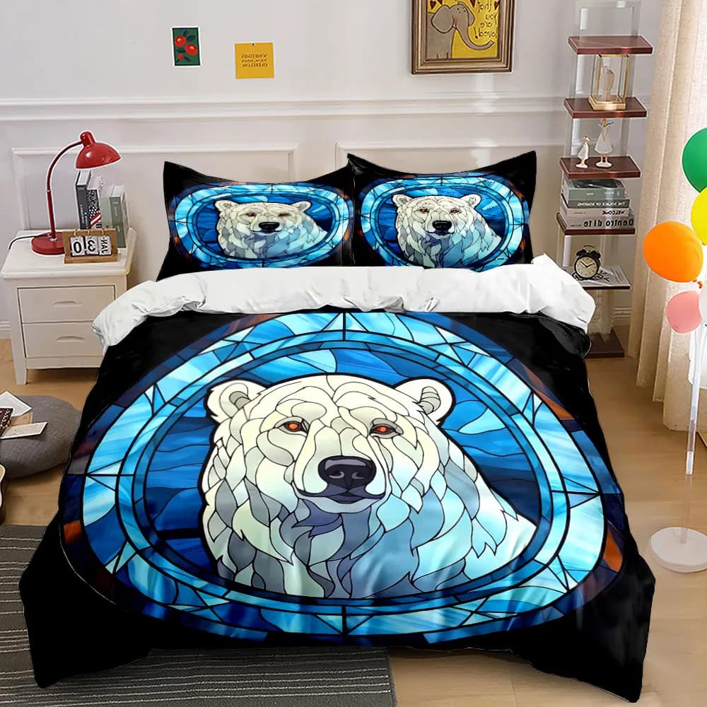 Set di biancheria da letto con decorazioni a tema orso polare, con 1 copripiumino e 2 federe, singolo, matrimoniale, king size, queen size, idea regalo