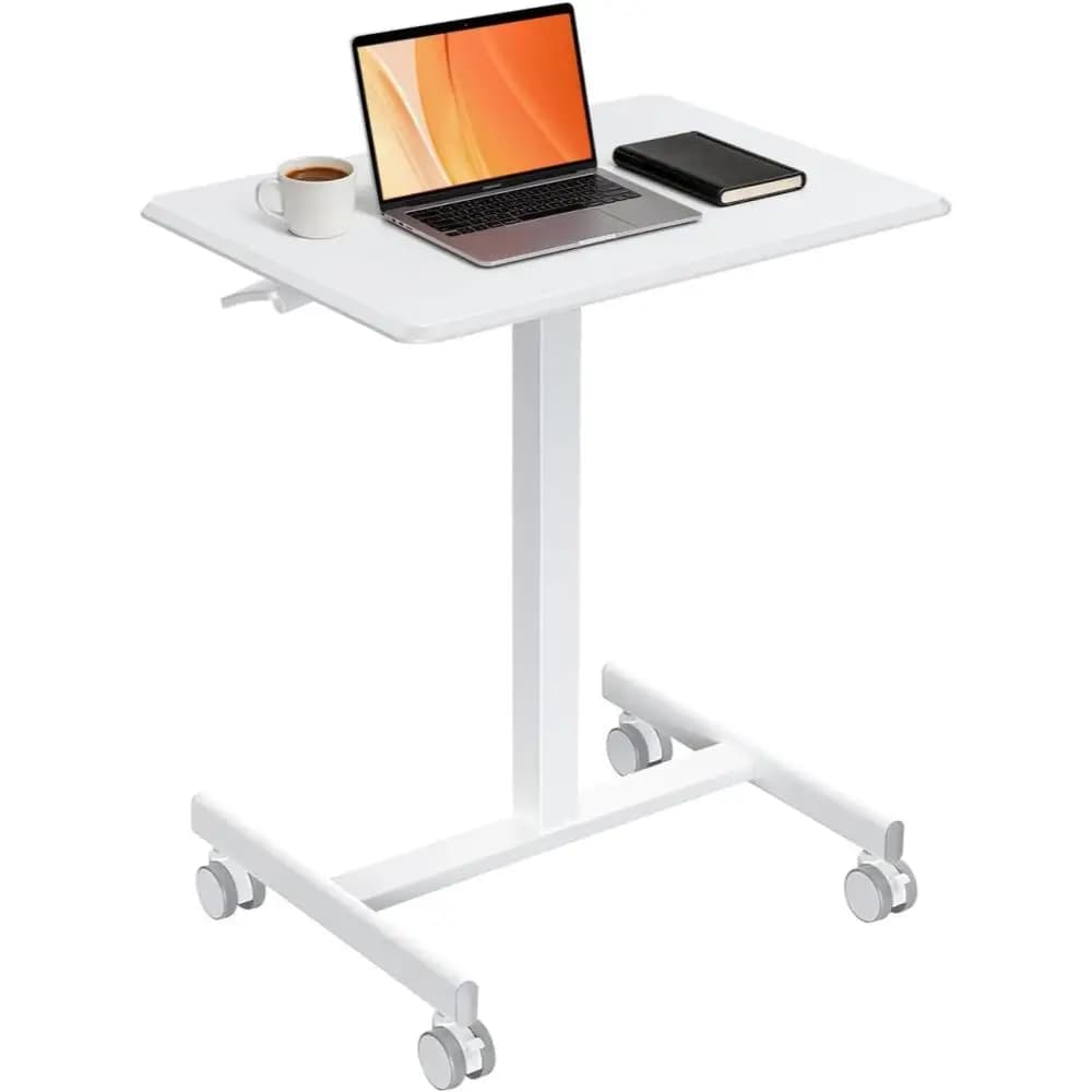 Scrivania Mobile Regolabile in Altezza, Scrivania per Laptop Sit-Stand con Ruote Bloccabili, Tavolo Portatile Compatto per Computer