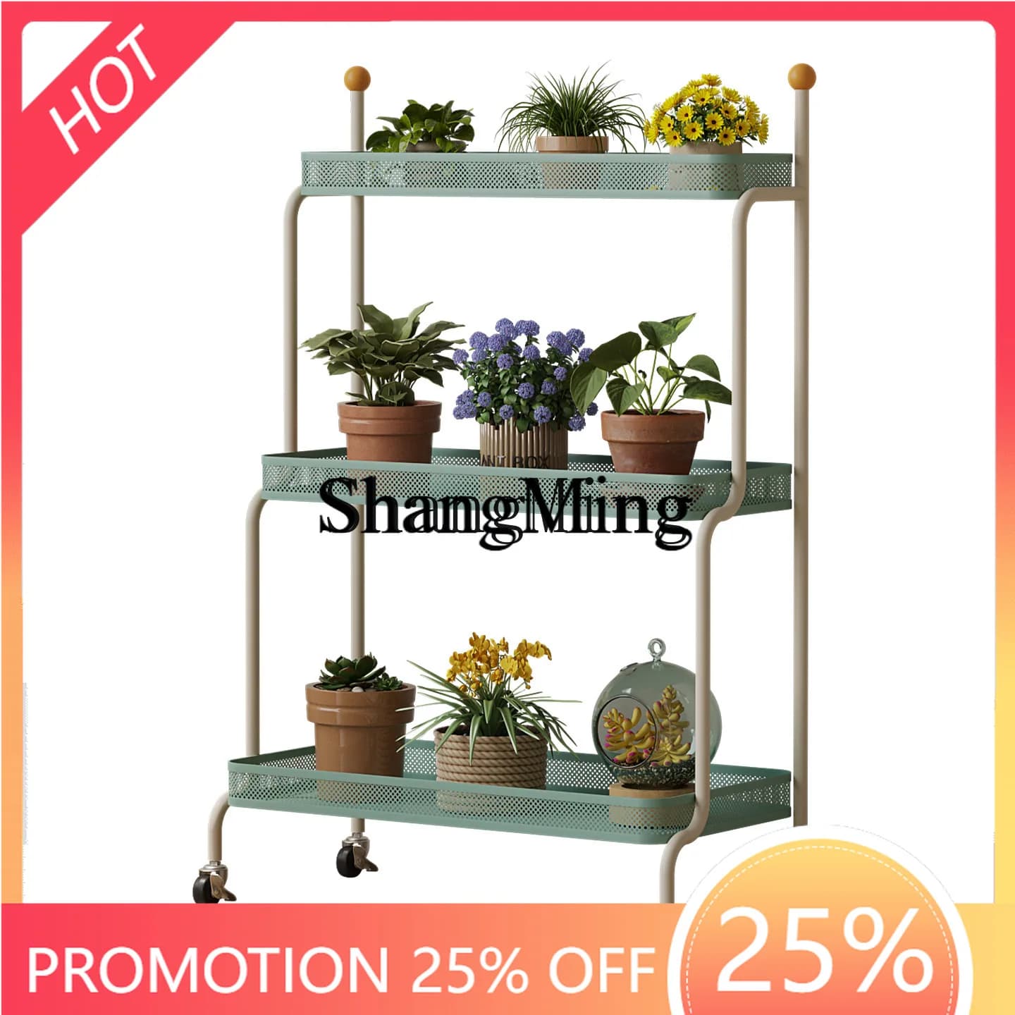 FG bellissimo supporto per fiori mobile con ruote supporto per vaso da fiori a gradini supporto per fiori per piante da interno per balcone di stoccaggio succulente