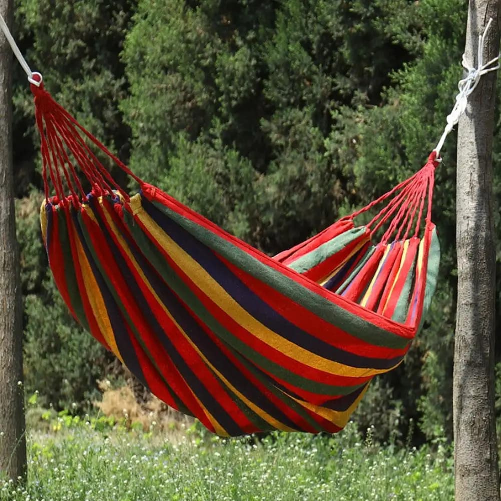 Outdoor Hammock Portable Camping Hammock Durable Canvas Hanging Bed Soft Breathable 2 Person Hammock Garden Backyard Travel