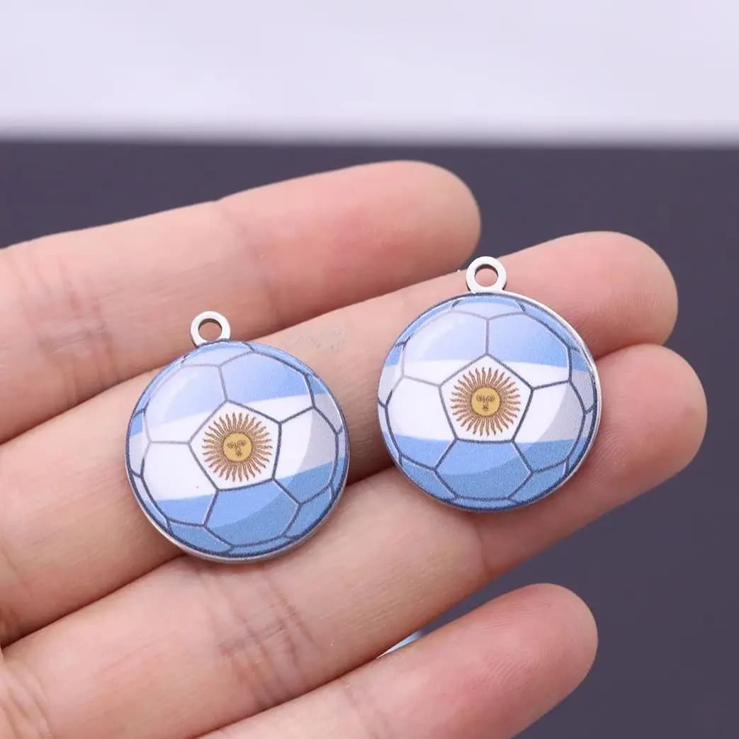 2PCS Argentina Flag Soccer Charms Stainless Steel Pendant for Jewelry Making Trendy Necklace Earrings DIY Accessories Bulk