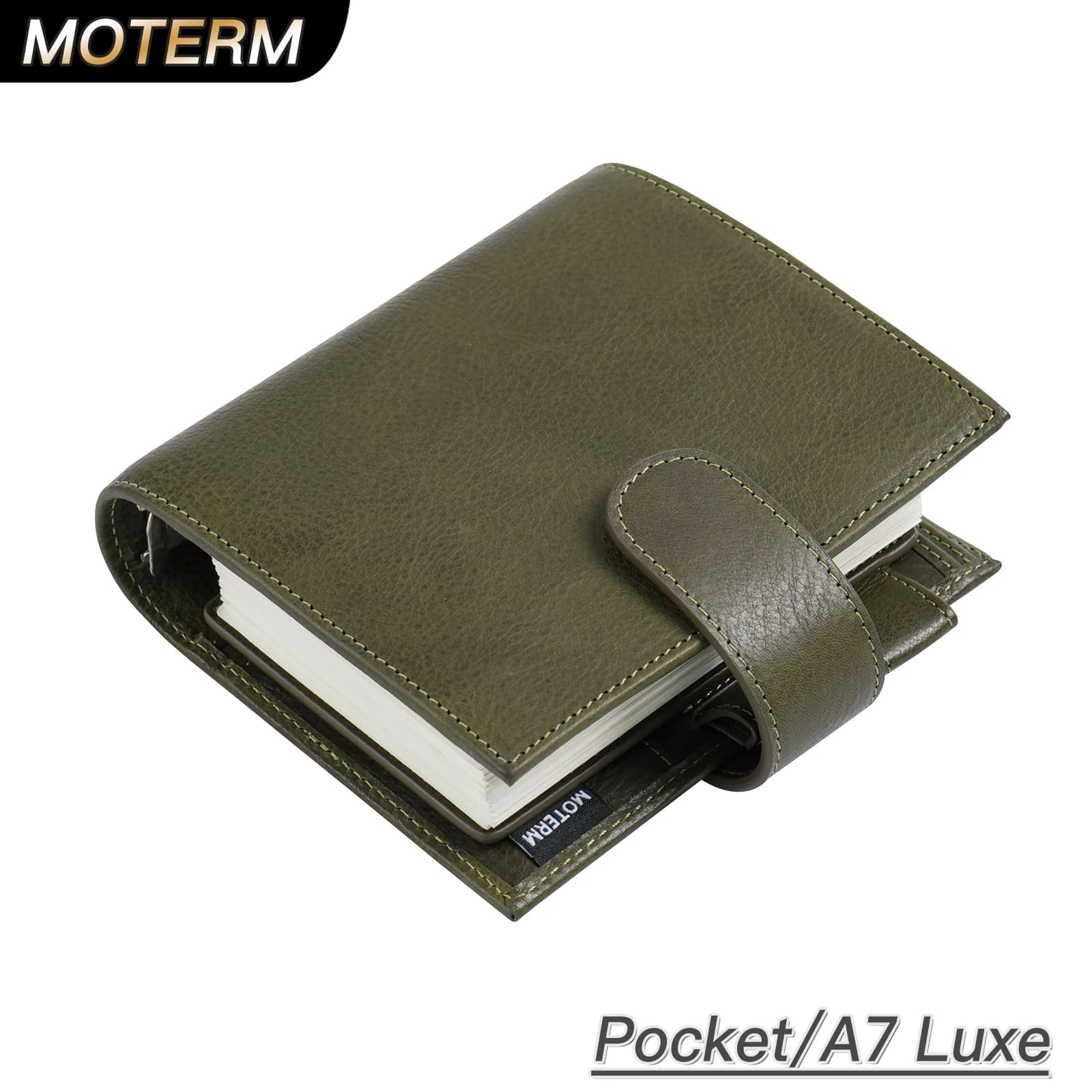 Moterm Full Grain Veg Tan Leather Pocket Luxe 2.0 Rings Planner A7 Notebook with 30MM Rings Agenda Organizer Diary Journal
