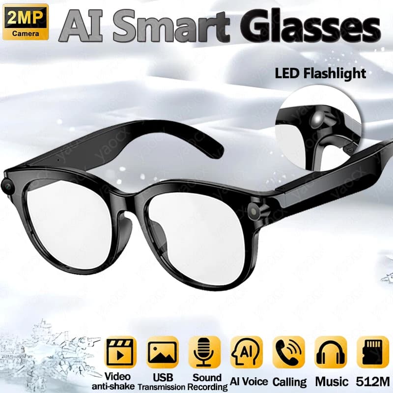 New Intelligent Glasses AI 2026 with LED Light 1080p, AI Translation, Dialogue, 290mAh Battery, Video Recording for Meetings, Sunglasses for Open Sport