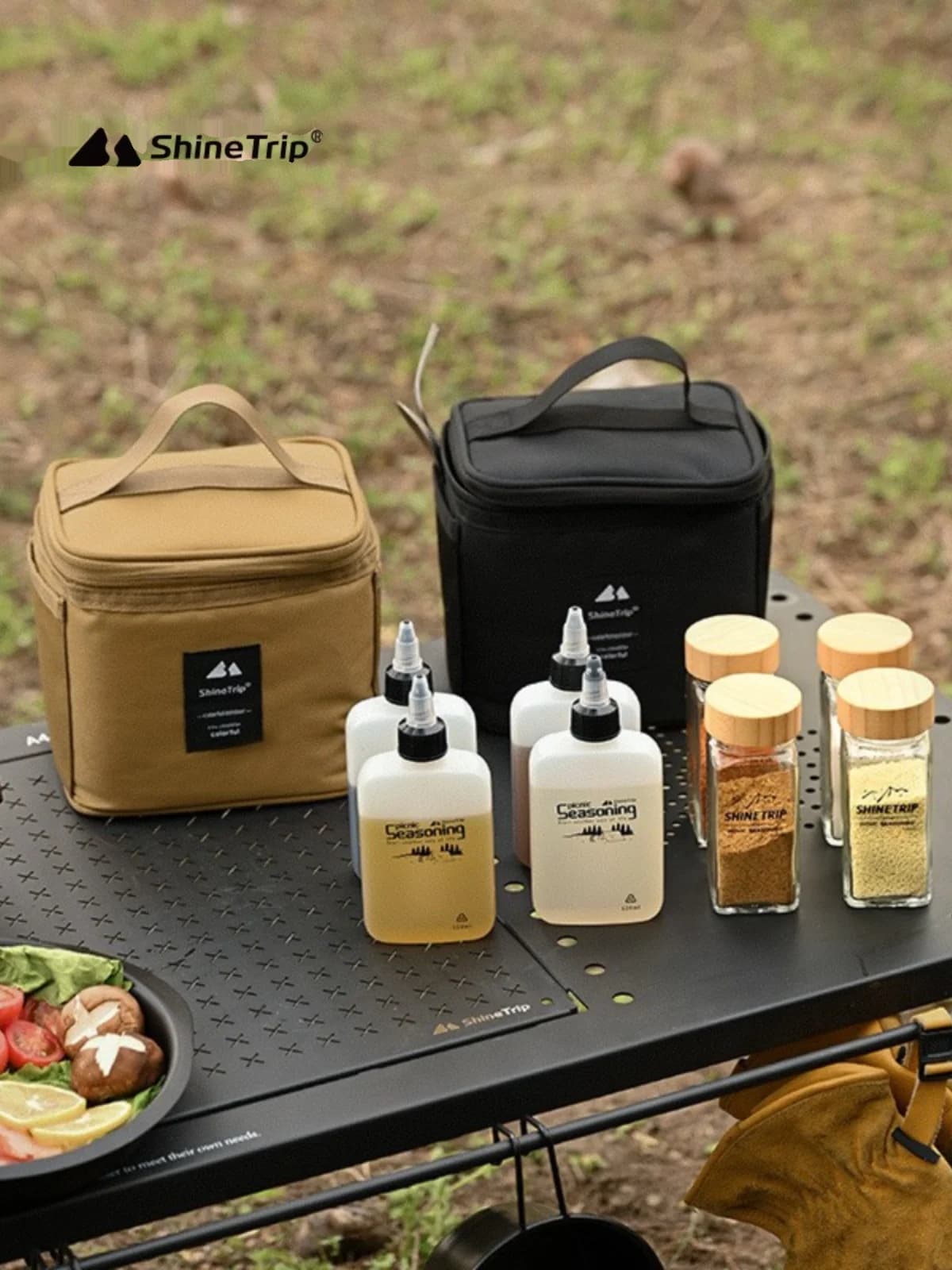Set di Bottiglie Portatili per Condimenti da Barbecue, Picnic e Escursionismo con Scomparti per Spezie e Olio, Pratico Kit da Campeggio