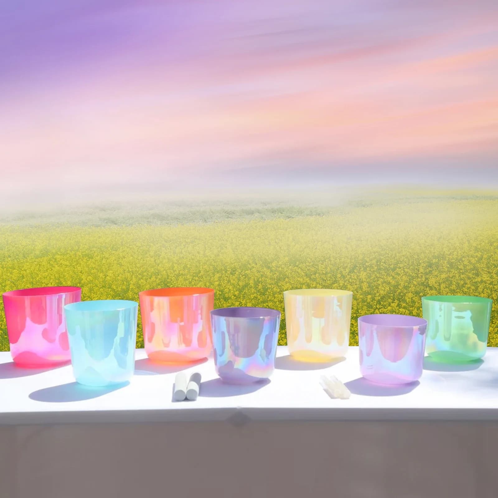 STAR LINKUP 7-Piece Alchemy Quartz Crystal Singing Bowl Set Colored Sound Healing with Free Mallets And O-rings for Meditation