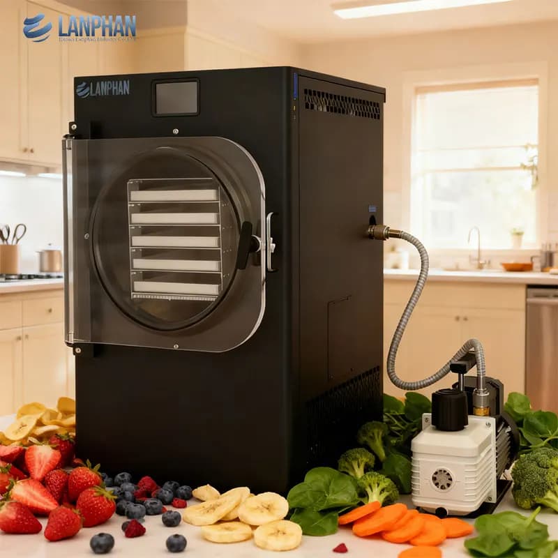 Piccoli snack per dolcetti per animali domestici con frutta e caramelle a risparmio energetico 1300 W -40 ℃ Macchina per liofilizzare la casa con prezzo della pompa a vuoto