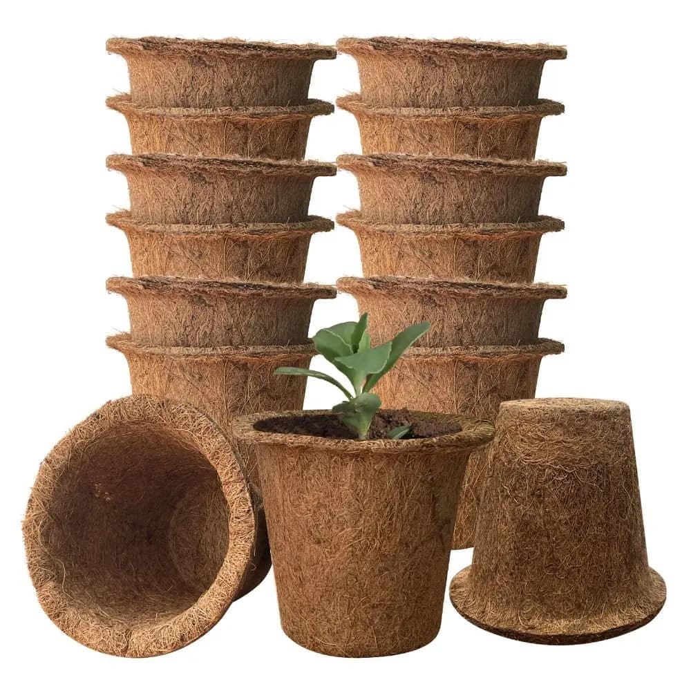 Set of 3 Biodegradable Jars in Cocco Fiber for Plants, Breathable and Durevoli, for Gardening