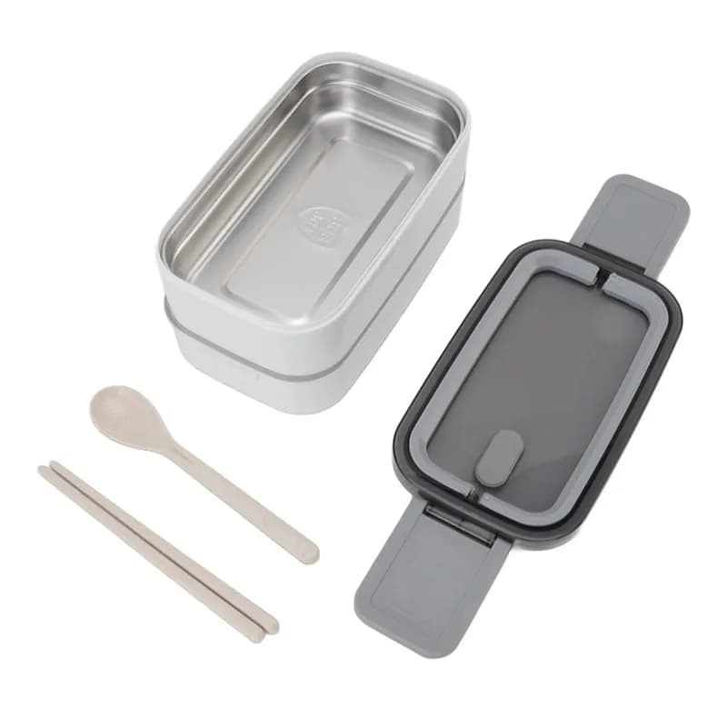 Doppi strati adatti al microonde con bacchette per il pranzo, contenitore, design di separazione, cassaforte in acciaio inossidabile
