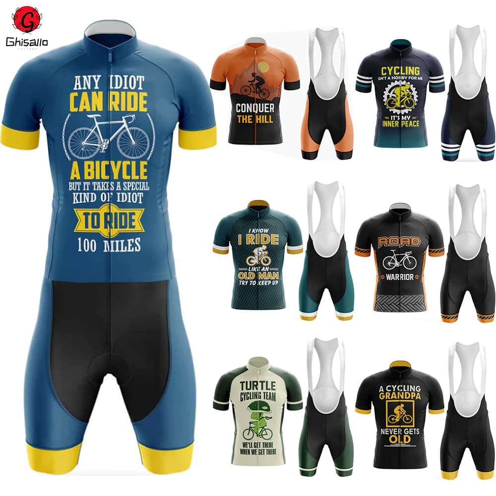 Conquer The Hill Cycling sweater Set Cycling suit Men's summer sleeve Shorts with straps Clothing Por Team Man Bike 20D Gel Pad Durable