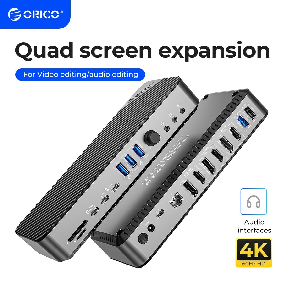ORICO Docking Station USB C da Tipo C a 8K30Hz DP HDMI-Com, 5 Display Diversi, RJ45, PD, 22 in 1, Multi-Audio, HUB 10Gbps per Desktop