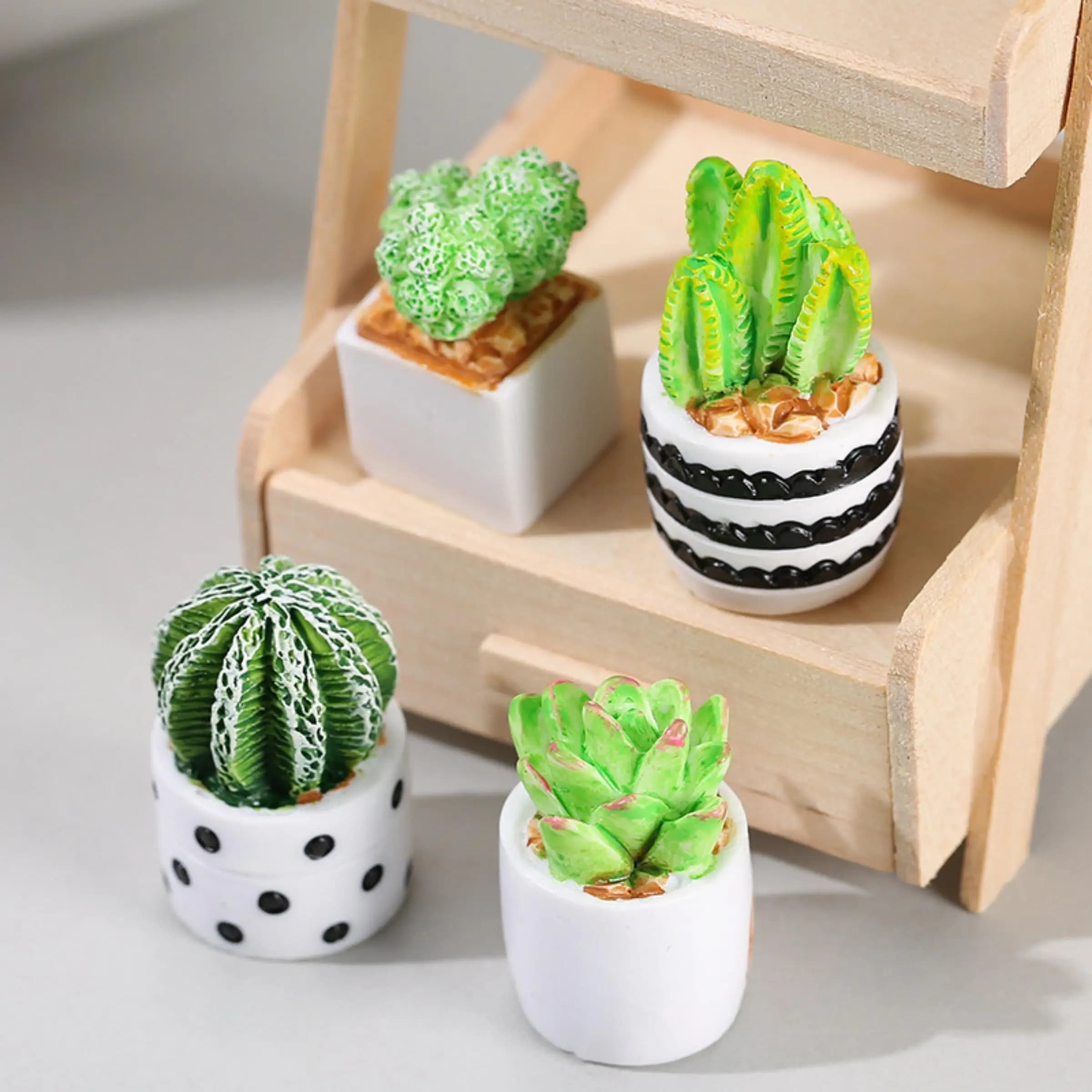 4-Piece Set of Cactus Succulent Plant Potted Plants,Fairy Garden Accessories,Micro Landscape Ornaments,Miniature Landscape DIY