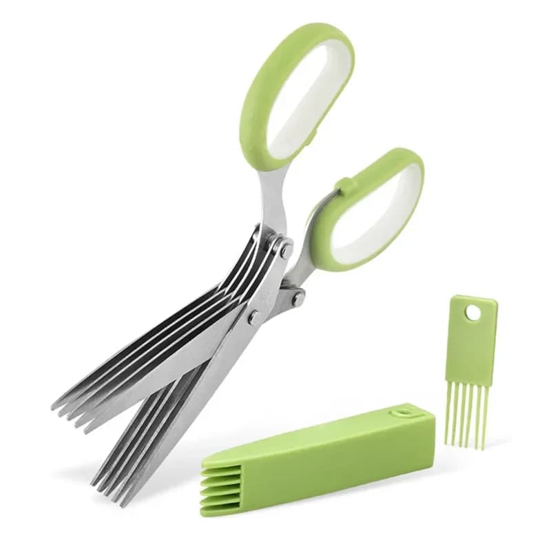 Coltelli multifunzionali in acciaio inossidabile a 5 strati Forbici da cucina Taglierina per scalogno Erbe Laver Spezie Cook Cut Trituratori e affettatrici