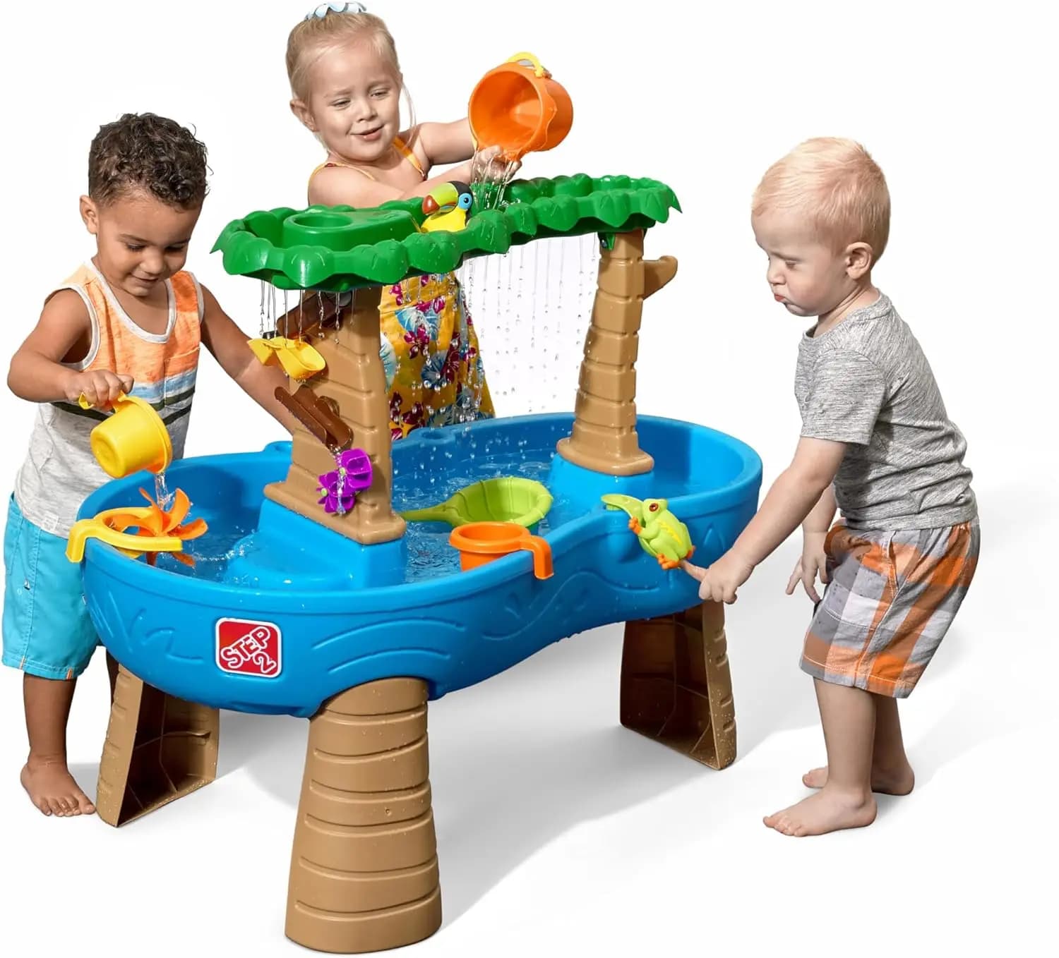 Tavolo da acqua tropicale della foresta pluviale, set da gioco sensoriale per attività di acqua e sabbia per bambini, giocattoli estivi all'aperto, Accessori per giocattoli d'acqua da 13 pezzi